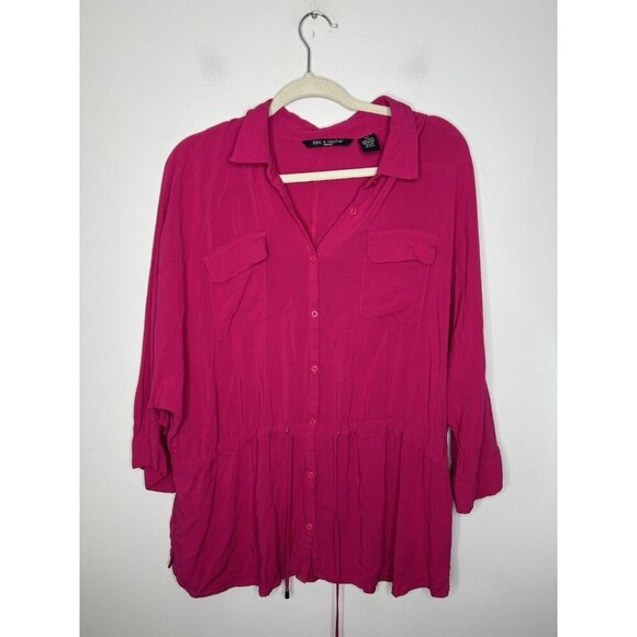 Zac & Rachel Top 2X Pink Flowy V Neck Boho Casual Peasant Shirt 2XL - Picture 1 of 10